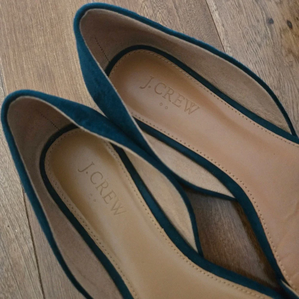 J.Crew Womens Pointed Toe Zoe D'Orsay Flats Teal Blue BH954 Sz 8 Classic Office